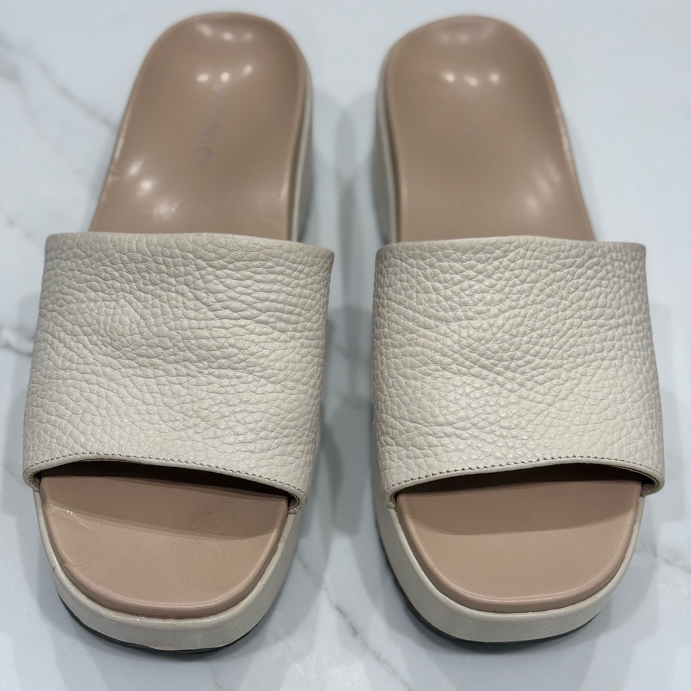 Bionic Tumbled Leather Platform Slides, Cream Col… - image 1